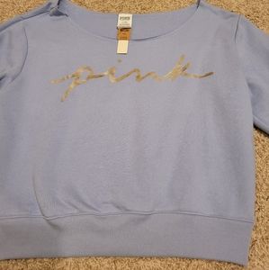 Pink Off the shoulder crop sweater